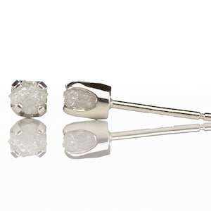 Rough Diamonds in 14K White Gold Earrings - Natural Unfinished Raw Stones - White Diamond Studs - Gold Post Earrings