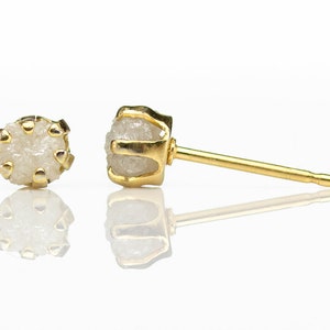 Rough Diamond Earrings - 14K Gold Filled Ear Stud, 4mm - White Raw Uncut Diamonds - Conflict Free Natural Diamonds