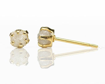 Rough Diamond Earrings - 14K Gold Filled Ear Stud, 4mm - White Raw Uncut Diamonds - Conflict Free Natural Diamonds