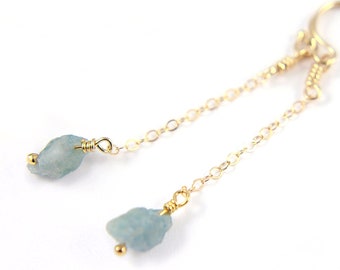 Rough Cut Gemstone Earrings, Raw Crystal Earrings, Aquamarine Earrings 14k Gold Filled, Natural Gemstones, Birthstone Gift