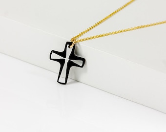 Swarovski Cross on 14K Gold Filled Chain - Cosmojet Swarovski Crystal - Gold Necklace with Cross Pendant Large or Small