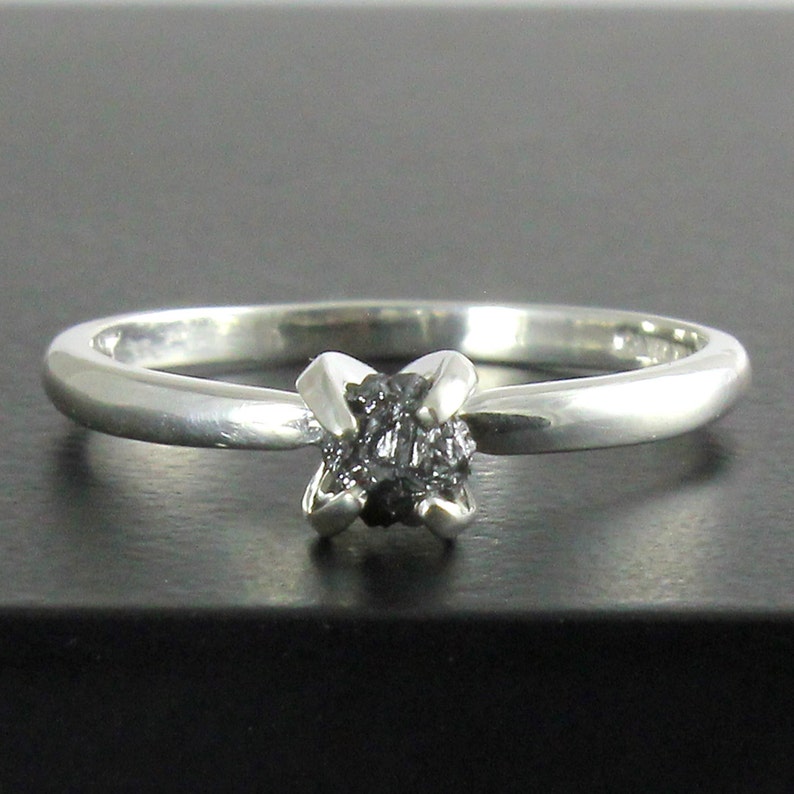 Engagement Ring April Birthstone Sterling Silver Black Diamond Ring Raw Rough Diamond Ring