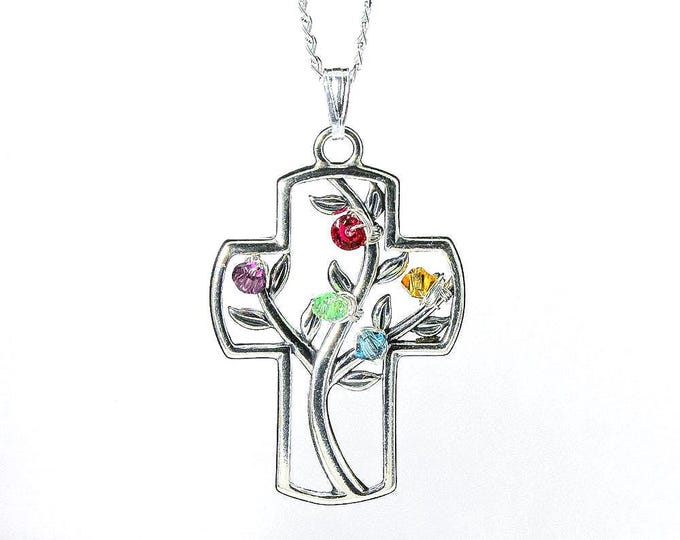 Featured listing image: Tree of Life Necklace with Custom Birthstones - Sterling Silver Cross Necklace - Wire Wrapped Tree Pendant - Family Tree Necklace