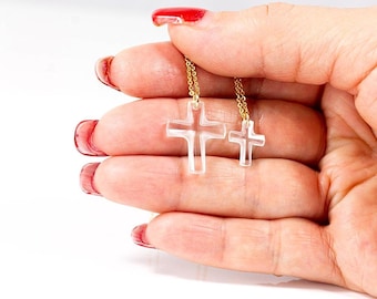 Swarovski Cross on 14K Gold Filled Chain - Crystal Clear Swarovski Crystal - Necklace with Cross Pendant Large or Small