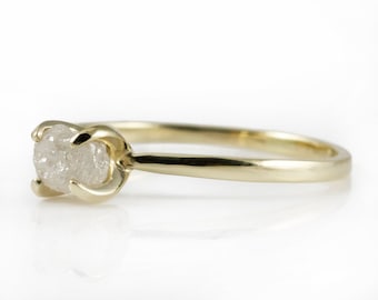 14K Yellow Gold Rough Diamond Ring - Raw Unfinished Diamond Conflict Free True White Diamond - Engagement Ring, Solitaire