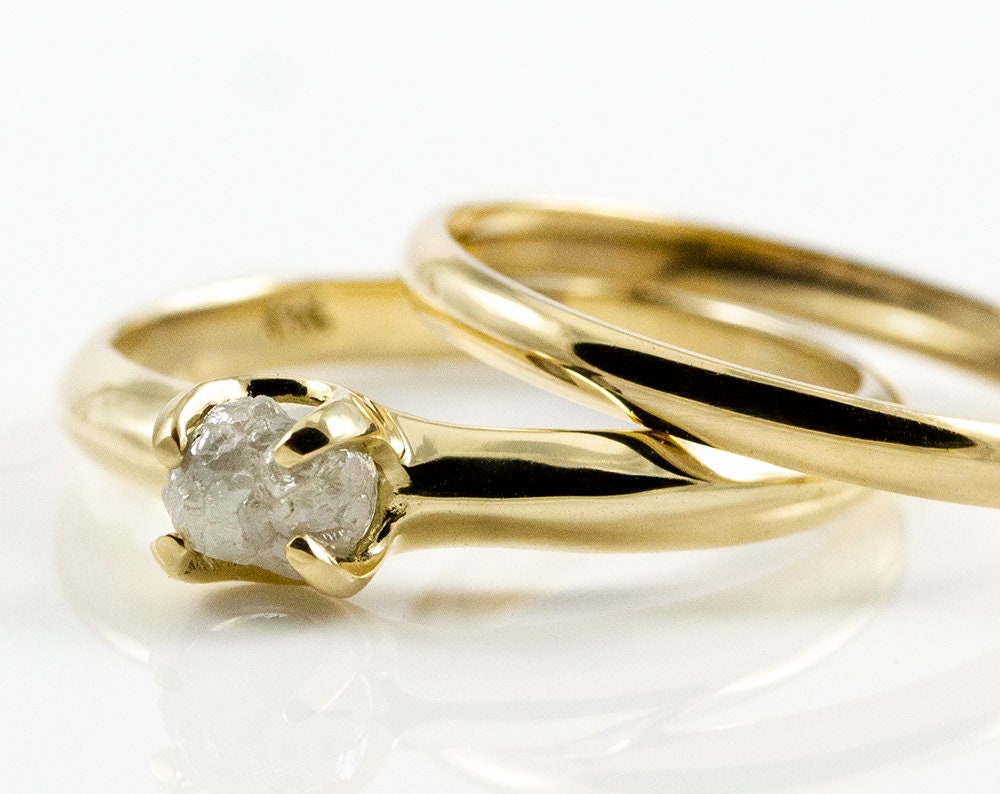 Natural Rustic Diamond Slice Ring, 14k Yellow Gold