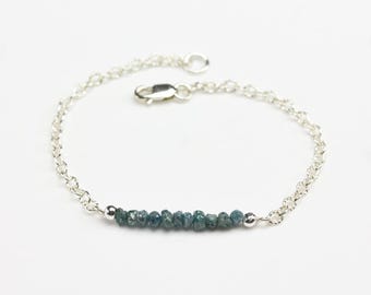Blue Rough Diamond Ribbed Chain Bracelet - Raw Diamonds Uncut - Bridesmaid Jewelry - Mother's Day Gift