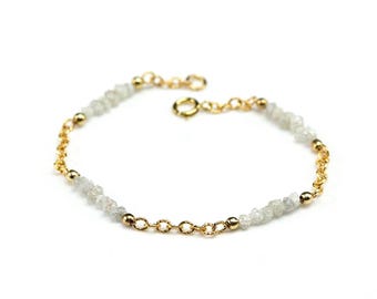 Multi-row Diamond Bracelet 14K Gold Filled - Ribbed Chain Bracelet - 4ct Conflict Free Natural Rough Diamonds - April Birthstone