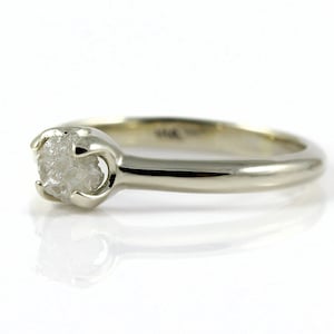 14K Gold Diamond Engagement Ring - Simple Ring with White Raw Rough Diamond - Wedding Ring - Natural Conflict Free Unfinished Diamond