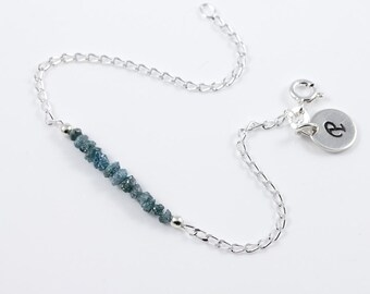 Blue Diamond Bar Bracelet - Rare Blue Rough Diamond Bracelet - Raw Diamonds Uncut - Bridesmaid Jewelry - Mother's Day Gift