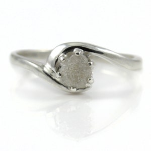 Rough Diamond Engagement Ring - Sterling Silver Swirl Design - White Raw Uncut Diamond Natural Conflict Free