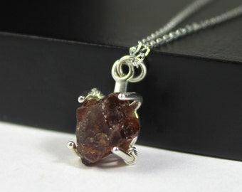 Garnet Necklace on Sterling Silver Chain - Mother's Day Gift - Raw Natural Garnet Stone - Deep Red Rough Garnet - January Birthstone