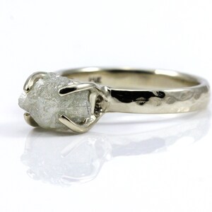 Raw Diamond Ring - 14K Gold 4-prong Textured Engagement Ring Wedding - Conflict Free Natural Diamond - White Rough Diamond