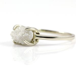 2.0 Carat Rough Diamond Ring - 14K Gold 4-prong Rectangle Base Engagement Ring - Conflict Free Natural Diamond Ring - White Raw Diamond