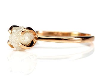 1ct Rough Diamond Ring - 14K Solid Gold - White Natural Uncut Diamond Conflict Free - Engagement Ring Solitaire