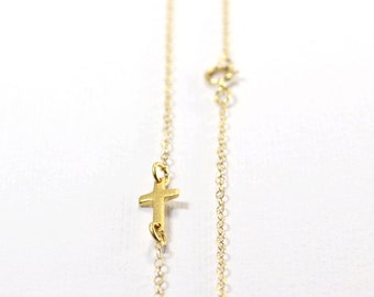 Small Sideways Cross Necklace - 24K Vermeil Gold Necklace