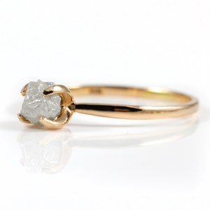 14K Rose Gold Ring with White Rough Diamond - Uncut Unfinished Natural Diamond - Conflict Free - Engagement Ring Wedding - Solitaire Ring