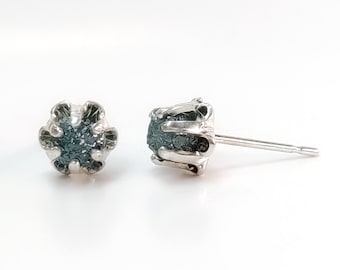 Buttercup Earrings with 1.0 Carat Blue Raw Diamonds - Sterling Silver Posts - Natural Uncut Diamonds - Conflict Free - Ear Studs
