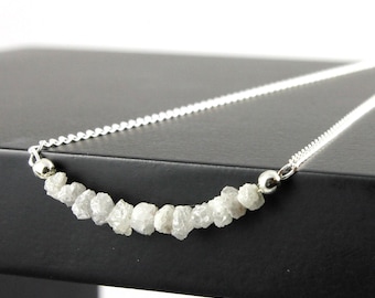 Raw Diamond Bar Necklace - White Rough Diamond Necklace - Novelty Gift - April Birthstone Gift Necklace
