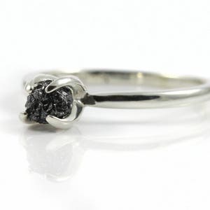 Black Rough Diamond Ring - Silver Ring - Raw Diamond Engagement Ring - Wedding - April Birthstone