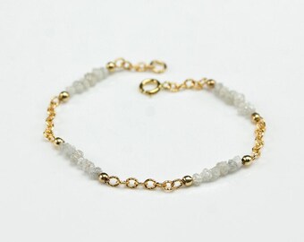 Multi-row Diamond Bracelet 14K Gold Filled - Ribbed Chain Bracelet - 4ct Conflict Free Natural Rough Diamonds - April Birthstone