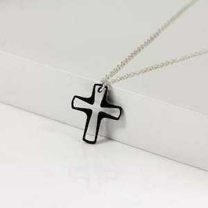 Swarovski Cross on Sterling Silver Chain - Cosmojet Swarovski Crystal - Silver Necklace with Cross Pendant Large or Small
