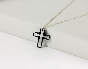 Swarovski Cross on Sterling Silver Chain - Cosmojet Swarovski Crystal - Silver Necklace with Cross Pendant Large or Small