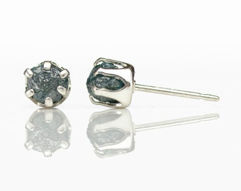 5mm Blue Raw Rough Diamond Studs - A Pair of Sterling Silver Ear Studs - Uncut Conflict Free Diamonds - April Birthstone