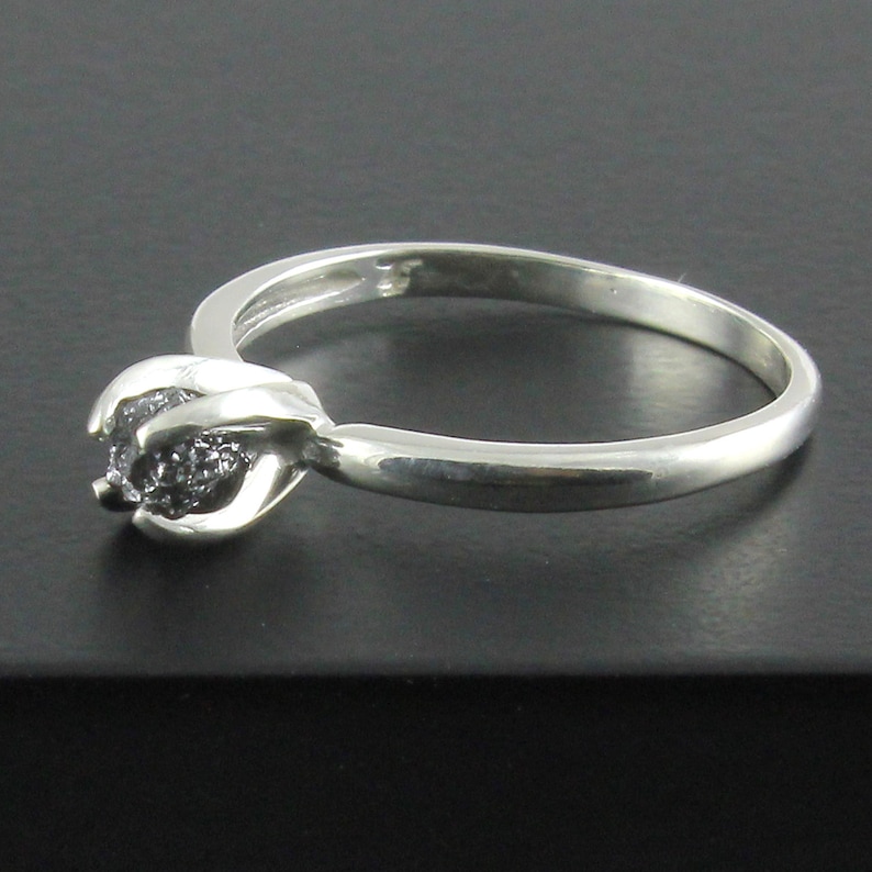 Engagement Ring April Birthstone Sterling Silver Black Diamond Ring Raw Rough Diamond Ring