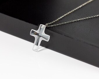 Swarovski Cross on Sterling Silver Chain - Crystal Clear Swarovski Crystal - Silver Necklace with Cross Pendant Large or Small