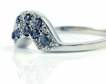 Custom Wedding Band with Black Rough Diamonds - 14K White Gold - Matching Band for Band with Rough Raw Diamonds