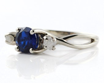 Sapphire Ring with Diamonds - 14K White Gold Engagement Ring - Wedding Ring - Infinity Ring