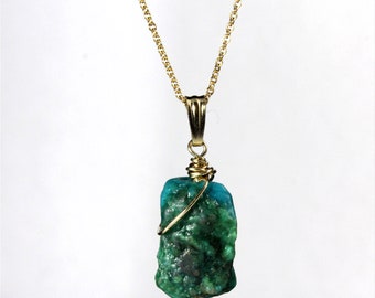 Turquoise Necklace - Rough Turquoise on 14K Gold Filled Chain - December Birthstone - Birthstone Gift