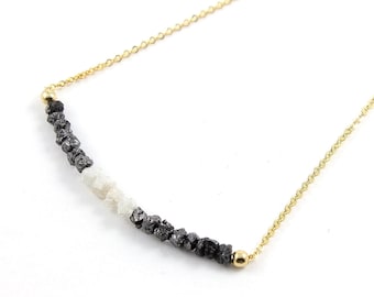 14K Gold Filled with Multi-Color Diamonds - Rough Uncut Diamond Necklace - Natural Unfinished Raw Diamonds - April Birthstone