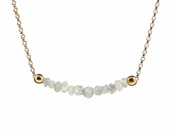 Rough White Diamonds Bur Necklace - 14K Rose Gold Filled Necklace - Natural Raw Rough Diamonds, Uncut, Conflict Free - April Birthstone