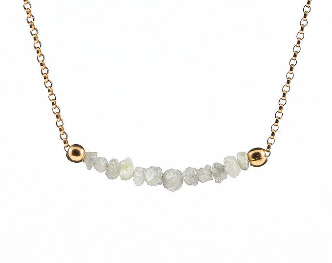 Featured listing image: Raw White Diamond Bar Necklace: 14K Rose Gold Filled - April Birthstone - Natural Conflict Free Rough Diamonds