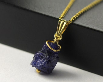 Sapphire Necklace - 14K Gold Filled Necklace with Irregular Rough Sapphire - Blue Sapphire Gemstone, Birthstone Gift