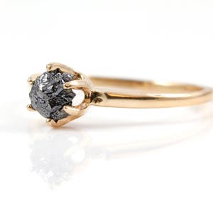 14K Rose Gold Solitaire Ring with Raw Rough Diamond - Black Rough Uncut Diamond - Classic Engagement Ring - Promise Ring - April Birthstone