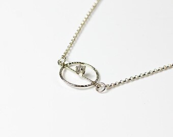 Textured Charm Necklace on Sterling Silver Chain - Raw Rough Diamond - Black Blue White Diamond