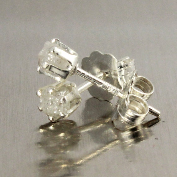 White Rough Diamond Stud Earrings in Sterling Silver 3mm | Etsy