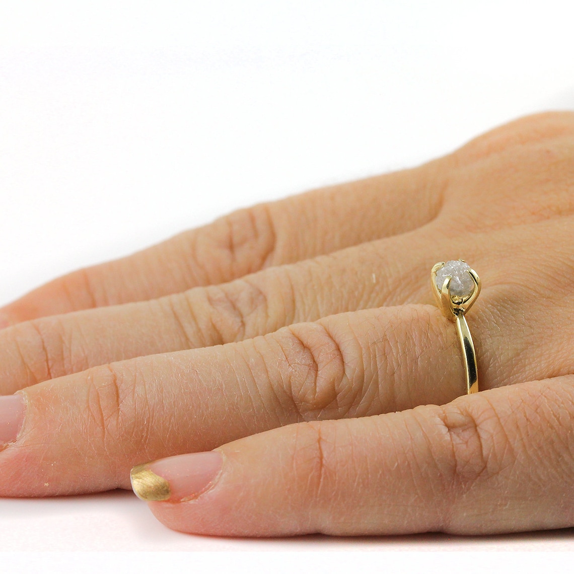 Raw Diamond Engagement Ring in 14K Yellow Gold White Rough Etsy