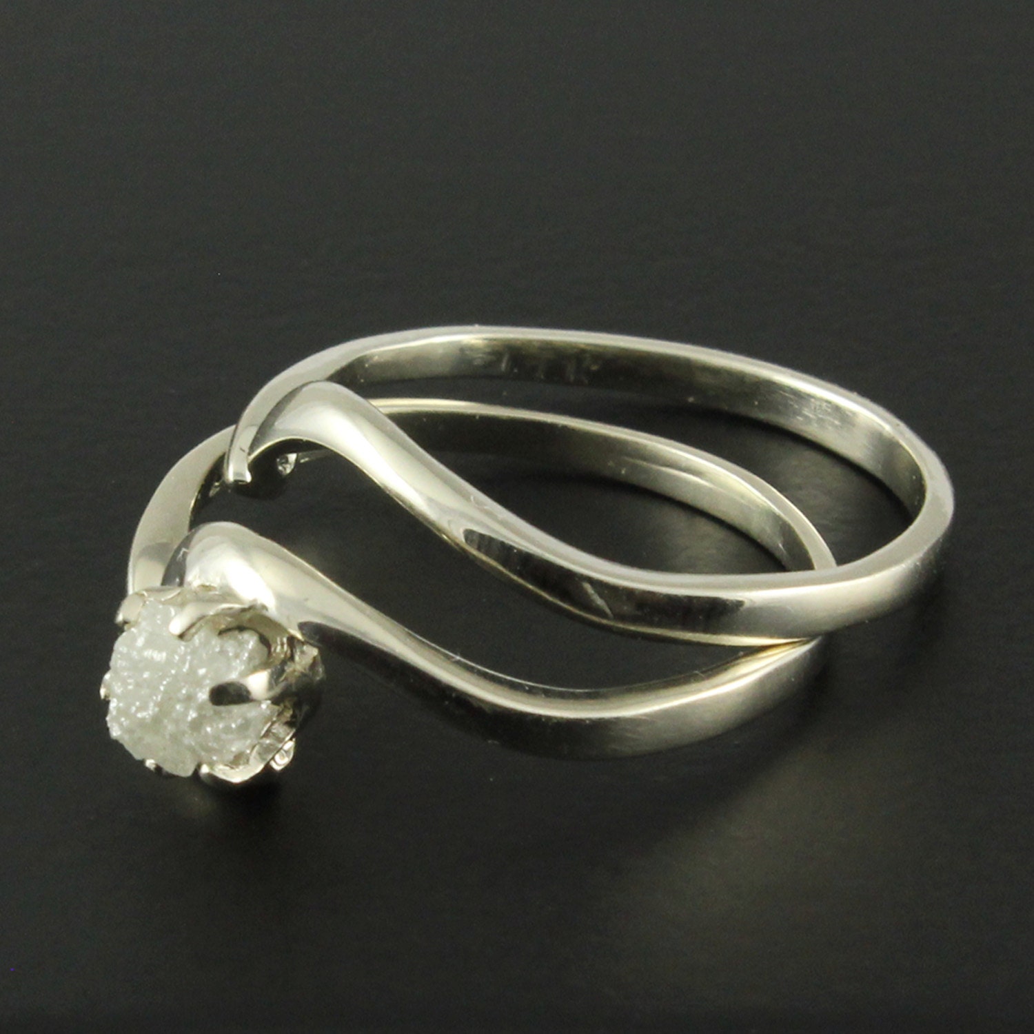 Wedding Ring Set With Rough Diamond 14K White Gold - Etsy