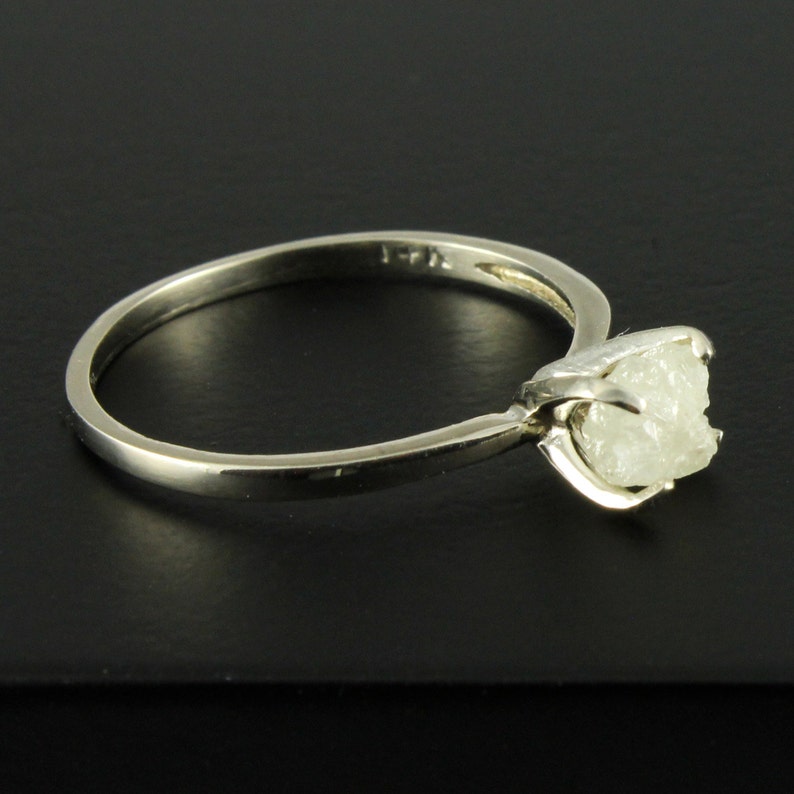 14K White Gold Diamond Ring Snow White Raw Rough Diamond Etsy