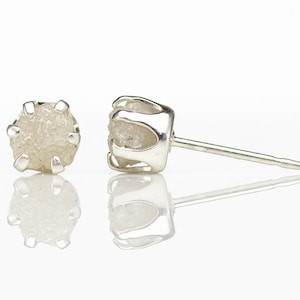 5mm Post Earrings White Rough Diamond Studs on Sterling Silver - White Uncut Raw Diamonds Conflict Free - Ear Studs - April Birthstone