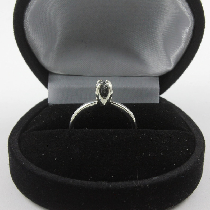 Engagement Ring April Birthstone Sterling Silver Black Diamond Ring Raw Rough Diamond Ring