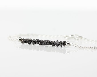 Rough Diamond Bar Bracelet - Black Raw Diamonds Bracelet - Bridesmaids Gift - April Birthstone Gift Idea