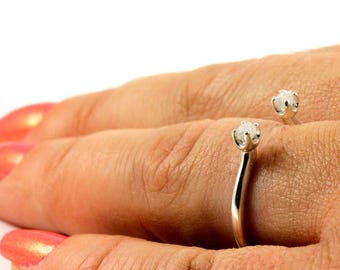 Rough Diamond Open Design Ring - Sterling Silver or 14K Gold - Two Stone Ring Dual Raw Diamonds - Custom Ring Black, White or Blue Diamonds