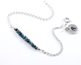 Blue Diamond Bar Bracelet - Rare Blue Rough Diamond Bracelet - Raw Diamonds Uncut - Bridesmaid Jewelry - Mother's Day Gift