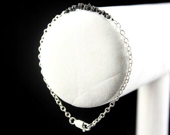 Black Rough Diamond Bar Bracelet - Mother's Day Gift -Sterling Silver Ribbed Chain - Black Raw Diamonds - Bridesmaid Gift - April Birthstone