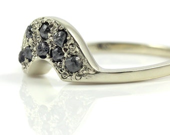 Custom Wedding Band with Black Rough Diamonds - 14K White Gold - Matching Band for Band with Rough Raw Diamonds